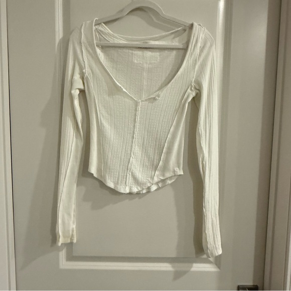 Free People-We The Free Cream Long Sleeve Pointelle Top-Eyes on You-Birch - Picture 3 of 12
